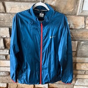 Nike Men's Windbreaker Jacket in Blue with Red Accents